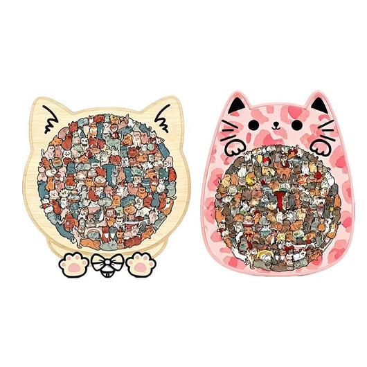Cat-Shaped Wooden Jigsaw Puzzle — Every Single Piece Is a Tiny Cat