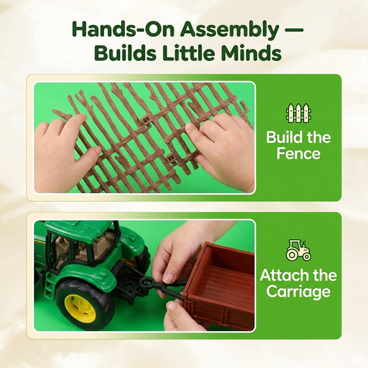 32-Piece Farm Animal Toy Set — Tractors, Animals, Fences & Farmers with Carry Storage Box