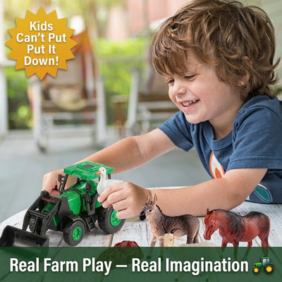 32-Piece Farm Animal Toy Set — Tractors, Animals, Fences & Farmers with Carry Storage Box