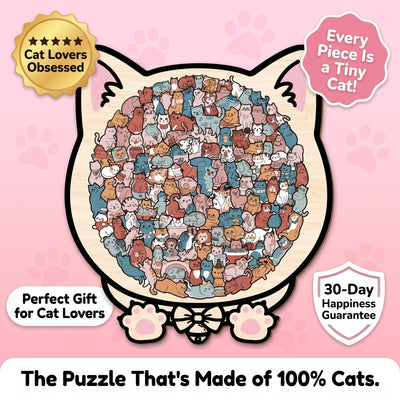 Cat-Shaped Wooden Jigsaw Puzzle — Every Single Piece Is a Tiny Cat