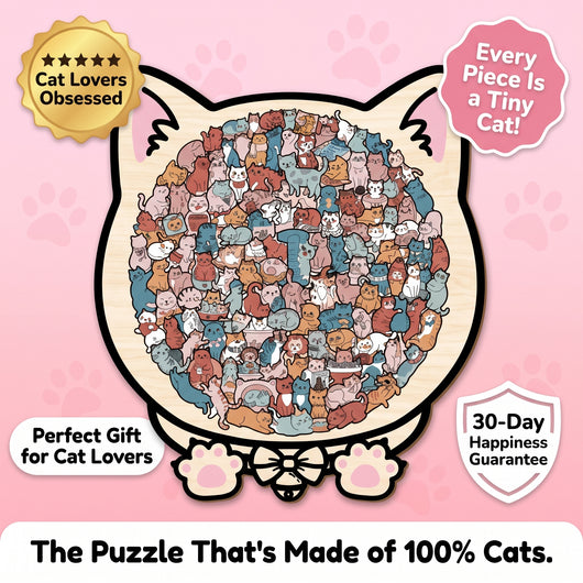 Cat-Shaped Wooden Jigsaw Puzzle — Every Single Piece Is a Tiny Cat