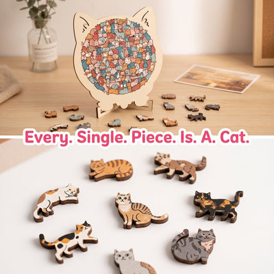 Cat-Shaped Wooden Jigsaw Puzzle — Every Single Piece Is a Tiny Cat
