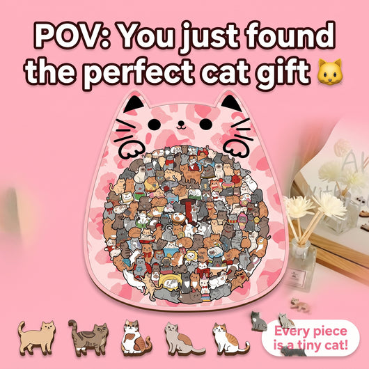 Cat-Shaped Wooden Jigsaw Puzzle — Every Single Piece Is a Tiny Cat