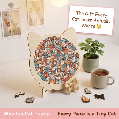 Cat-Shaped Wooden Jigsaw Puzzle — Every Single Piece Is a Tiny Cat